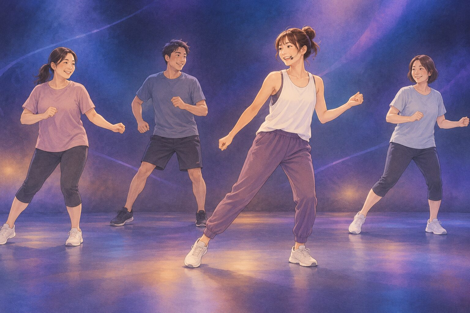 自分のペースで音楽に合わせて動く初心者レッスンのイメージ